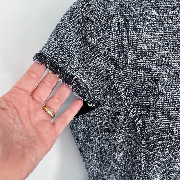 J. McLaughlin Zinnia Tweed Fit & Flare Dress Sz 4 Fringe Accent Navy White - Picture 4 of 13